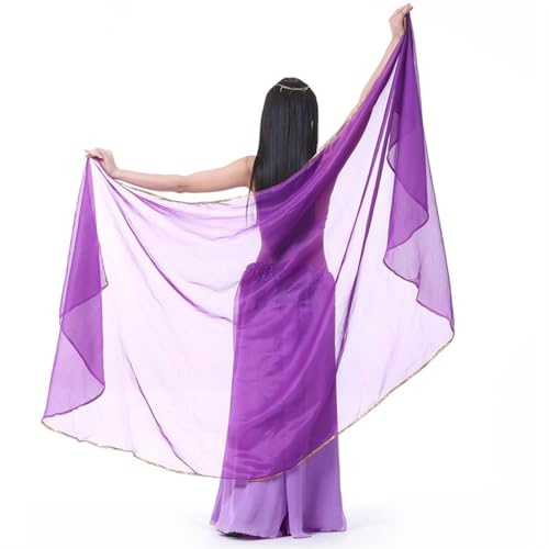 YZDMDM Bauchtanz Schal Chiffon Einfarbig Halbrunder Bauchtanz-Schleier | Mottenflügeln Schleier Damen Chiffon-Kopftuch Tanzen Performance Kostüm Accessoires Goldrand Bauchtanzschleier 250x120cm
