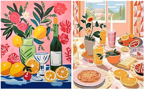 Qiukoo Malen Nach Zahlen Erwachsene Weingläser - 2 Set Paint by Number Acrylfarbe Leinwand und Pinsel Kit Geschenk für Erwachsene, Kreativ Set, Malen Nach Zahlen Eigenes Bild, 40x50cm