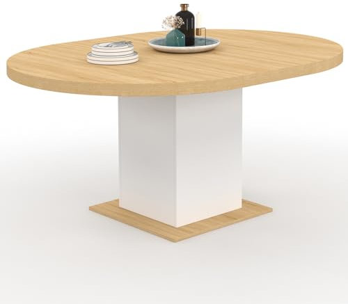 IDMarket - Esstisch, ausziehbar, rund, Eden, 4-8 Personen, Holz und Weiß, 120 – 160 cm