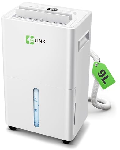 Deumidificatore 9L/Giorno, Deumidificatore Casa Muffa fino a 60 m³ (25 m²), Silenzioso, Timer 24H e Autospegnimento, Ecologico R290, deumidificatore Portatile per Bagno, Camera da Letto, Cantina