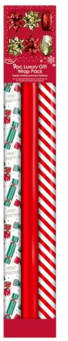 Eurowrap Candy Cane Metallic Gift Wrap Set – 9 Piece Luxury Christmas Wrapping Kit with 3 Rolls, Bows & Ribbon – Premium FSC Mix Metallic Paper for Festive Presents