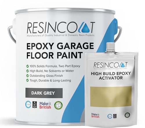 Resincoat Epoxy Garage Floor Paint – 2-Part Resin Coating for Concrete Floors – 4x Thicker & Longer Lasting Than Standard Paint – High Gloss – Easy to Mix & Apply – Made in UK - Dark Grey - 1kg