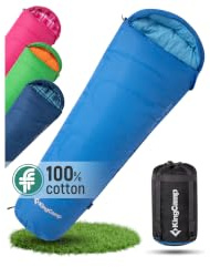 KingCamp Schlafsack Kinder aus Baumwoll-Flannel für 100-145cm | 100% Baumwoll,-13 bis 6℃,1.1 KG,warm,komfortabel&wasserabweisend–ideal für Camping&Outdoor-Reisen