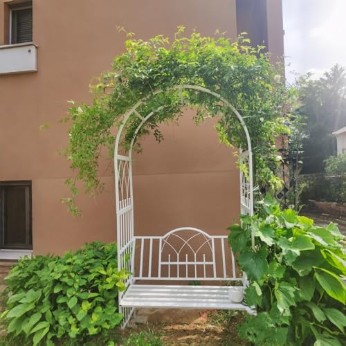 Ukkajovlex Gartenbogen Mit Bank, Metall-Treillage Für Kletterpflanzen Rose Jasmin, 20mm Verzinkter Stahl Mit Harzbeschichtung,210 X 114 X 52 cm