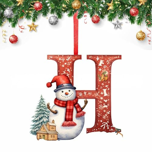 26 Letter Christmas Tree Decorate,Personalized Acrylic Letters Snowman Ornaments,Custom A to Z Hanging Christmas Pendant for Family Friends,for DIY Crafts Decorations, Home Party Festival Decor (H)