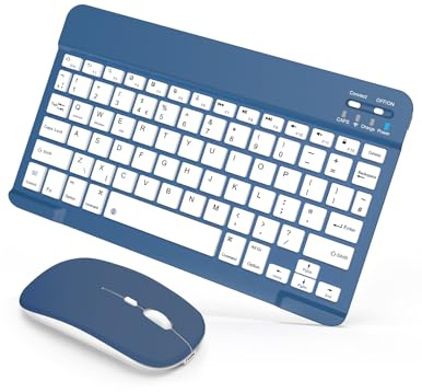 SOPPY Rechargeable Bluetooth Keyboard with Wireless Mouse, Dark Blue | 3-device switching, 30-hour battery and 187g slim design for iPad, tablets and laptops at home, office, study or travel