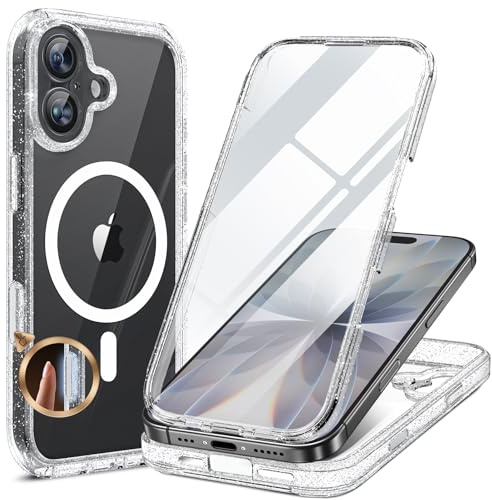 Miracase for iPhone 17 Case,Full Body Bumper with Glass Screen Protector | Drop Proof,[Bubble Free]Screen Protector+[New Camera Control Button],Compatible with MagSafe,Phone Case 17,6.3,Clear Glitter