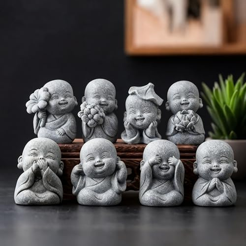 Hoteam 8 Pcs Laughing Buddha Statue, Small Zen Monk, Cute