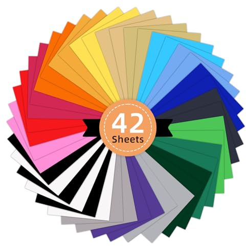 Prime Vinyl 42 Pack Heat Transfer Vinyl Sheets, 12x 8 Iron on Vinyl for All Cutting Machines, HTV Sheets for Clothes, Hats, Pants, Other Fabrics
