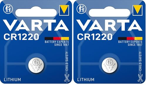Varta Pila de botón de Litio de 3V Electronics CR1220, Pilas de botón en un blíster Original de 1 Unidad, Plata (Paquete de 2)