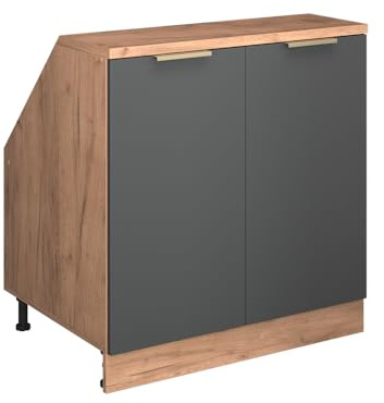 Vicco Küchenschrank für Dachschrägen R-Line, Anthrazit-Gold, 80 cm mit 2 Türen, Schrankkorpus 60 cm Tiefe, zur freien Kombination innerhalb modularer Küchensysteme