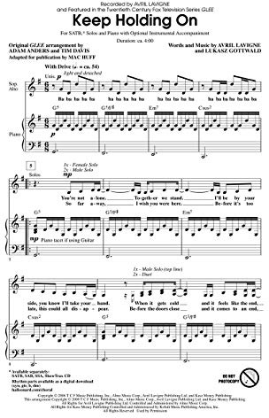 Hal Leonard Keep Holding On (from Glee) ShowTrax CD by Avril Lavigne Arranged by Mac Huff