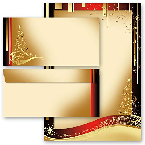 Briefpapier Set, 20 tlg. Weihnachten, WEIHNACHTSBRIEF 10 Blatt Briefpapier + 10 passende Briefumschläge DIN LANG ohne Fenster | Paper-Media