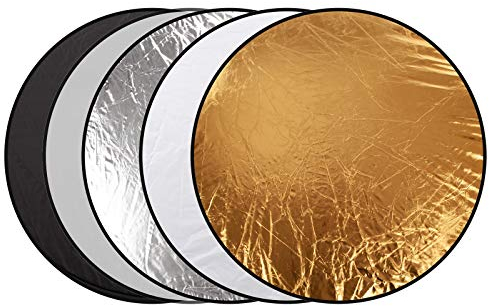 5 in 1 Faltreflektoren Set Reflektor 110cm Gold, Silber, Weiß, Schwarz und Transparent für Studio und Foto Diffusor