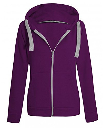 Parsa Fashions Ladies Plain Zip Up Hoodie Womens Fleece Hooded Top Long Sleeves Front Pockets Soft Stretchable Comfortable (Purple/XL UK-14)