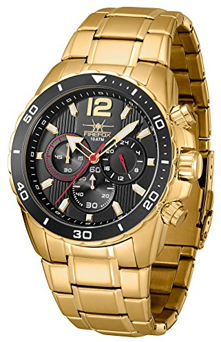 FIREFOX GOLDEN Firebird FFS265-102 Herrenuhr Chronograph vergoldete Armbanduhr Stoppuhr Zifferblatt schwarz 10 ATM