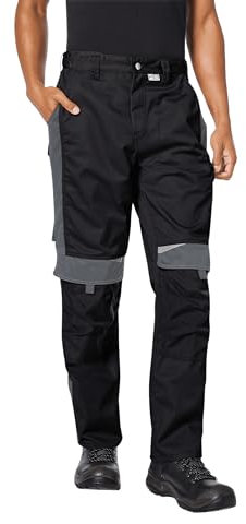 pka BESTWORK Arbeitshose Herren mit Stretch-Bund & Kniepolster-Taschen in Schwarz/Grau Größe 24