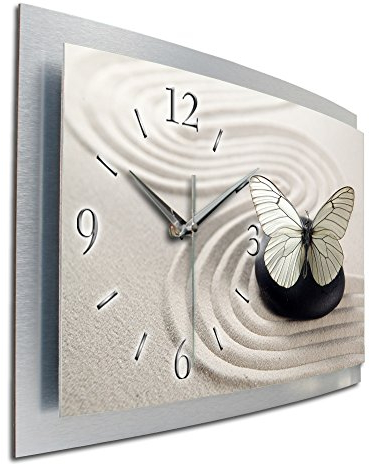 Kreative Feder 3D Designer-Wanduhr Schmetterling in modernem Metallic-Design; leise Funkuhr mit Natur Wellness Entspannung Motiv wahlweise in Zwei Größen (Schmetterling, 80x40cm; leises Funkuhrwerk)