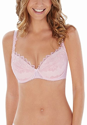 Lepel Womens Fiore Lace Padded Plunge Bra Size 30FF in Pink Lace Removable Pads Underwired