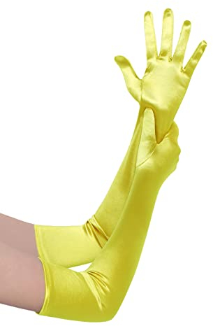 BABEYOND Lange Opernparty 1920er Jahre Satin Tee Party Handschuhe Kostüm dehnbar Erwachsenengröße Ellenbogenlänge, gelb, Einheitsgröße