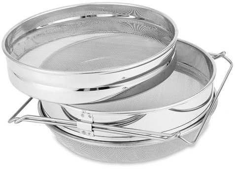 Flexzion Filtro per miele in acciaio inossidabile inox, Attrezzatura essenziale setaccio a doppio strato con bracci estensibili, Maglia fine/grossolana che filtra polline d'api, Grumi di cera