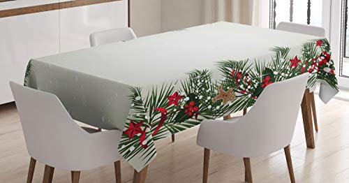 ABAKUHAUS Weihnachten Tischdecke, Zweig Berry, Personalisierter Druck mit Klaren Farben Waschbar Wasserfest kein Verblassen, 140 x 170 cm, Grün Taupe