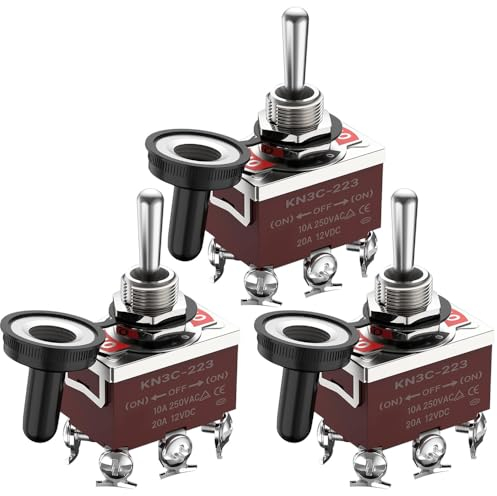 Gebildet 3interruptores de Palanca Momentáneos Impermeables 20A-12VCC/10A -24VDC, 20A-125VAC/10A -250VAC DPDT 6pines ON/Off/ON Interruptor basculante + 3 Tapas