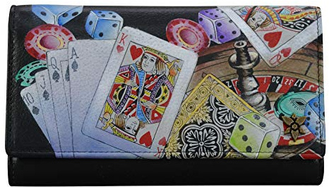 Anuschka Damen Women’s Original Hand-Painted Leather RFID Checkbook Clutch, High Roller