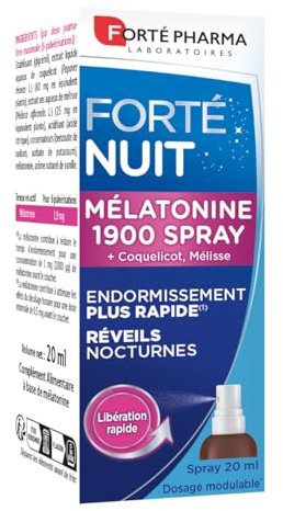 Forté Pharma - Mélatonine 1900 Spray | Spray Sommeil - Endormissement rapide facilité | Complément Alimentaire pour dormir - Coquelicot, Mélisse | Goût Vanille - Flacon Spray 20ml