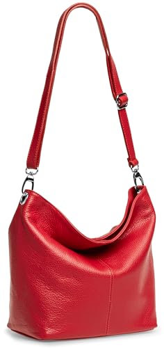 Caspar Klassisch Elegante Leder Handtasche Damen Tasche mit verstellbarem Schultergurt - PREMIUM LINE - Modell No.803 - Made in Italy, Farbe:rot, Accessoires:One Size