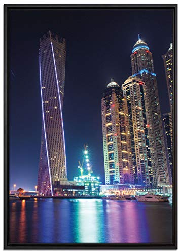Pixxprint Dubai Burj al Arab Leinwandbild 100x70 cm im Bilderahmen, Wandbild, Schattenfugenrahmen, Kein Poster