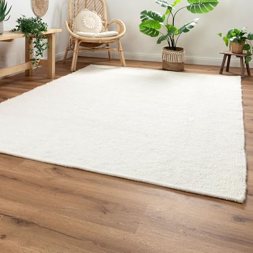 Steffensmeier Handweb Teppich Korinth | Gesunder Wollteppich | Beste Schurwolle | Natur Hell, handgewebt, Größe: 240x340 cm