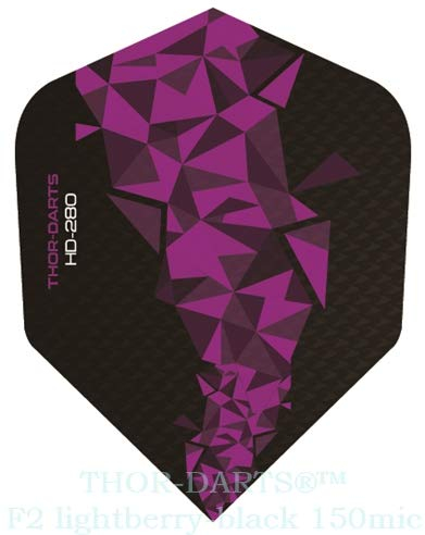 THOR-DARTS®™ Exclusiv-Line: 150 Micron F2 Darts Flights HD-280 schwarz Dart Flys extra Lange haltbar Thickness 150 mic Ultra Strong (12 Stück (4 Set), Beere hell/lightberry)