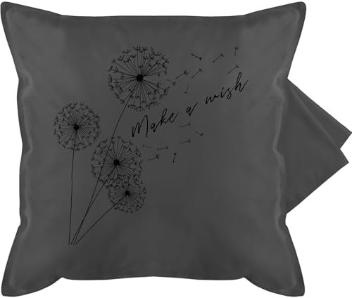 Kissenbezug - Statement Kissen mit Sprüchen - Pusteblume Make a wish Schwarz - 50 x 50 cm - Grau - spruch wish. kuschelkissen bedruckte+kissen+mit+spruch sprüche pusteblumen kissenhullen 50&50