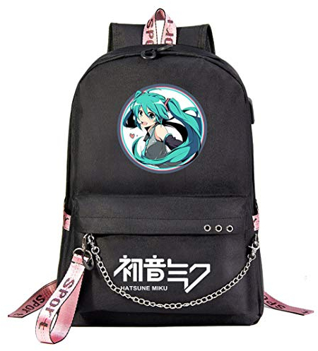 WANHONGYUE Hatsune Miku Backpack Student Büchertasche Mädchen Schultasche 15,6-Zoll-Laptop-Rucksack für Anime-Liebhaber Black / 3
