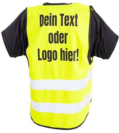 GERLINOVA Warnweste Zertifiziert nach EN ISO20471:2013 bedrucken lassen mit Ihrem Logo oder Text. Druck mit Hochwertiger Flex Folie, oder in Weiß. In den Farben Orange und Gelb (XL/Gelb)