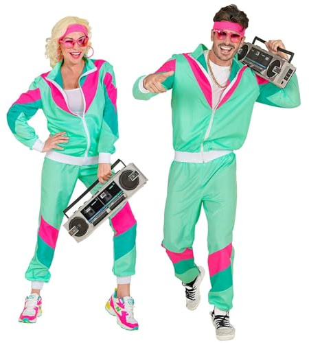 W WIDMANN MILANO Party Fashion - 80er Jahre Trainingsanzug | Jacke und Hose für Erwachsene, Vintage-Style, Retro Outfit, Jogginganzug für Karneval und Mottopartys