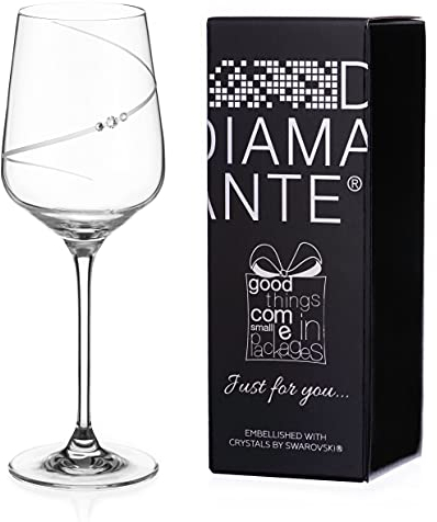 DIAMANTE Swarovski Red Wine Glass - 'Just for You' Hand Cut Design Embellished with Swarovski Crystals - Single Gift Glass