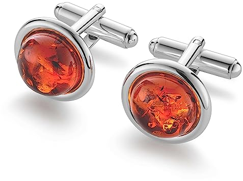 Herren Sterlingsilber 925 Manschettenknöpfe Mit Bernstein In Schicker Schmucketui