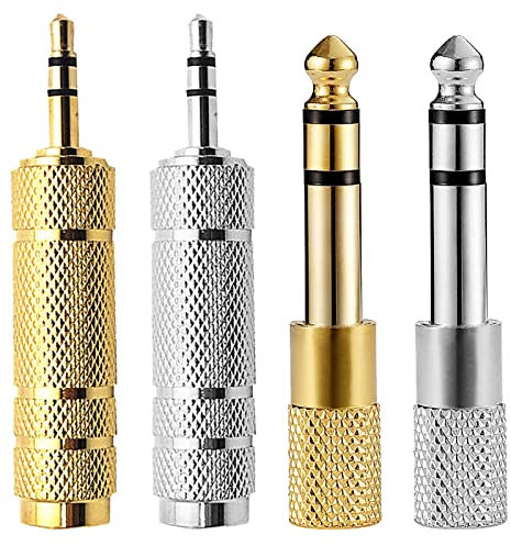 BEHAHAI 4pcs Headphone Adapter Jack, 6.35mm (1/4) inch Male to 3.5mm(1/8) inch Female,Stereo Jack Adapter 3.5mm Male to 6.35mm Female Plug Adapter Headphone Jack Converter Aux to Jack Adapter