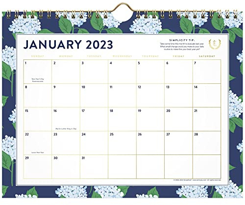 AT-A-GLANCE Wandkalender 2023, vereinfacht von Emily Ley, 27,9 x 21,6 cm, klein, monatlich, Carolina Dogwood (EL91-709)
