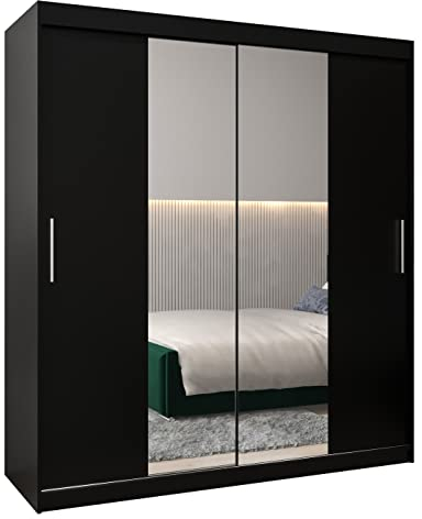 MEBLE KRYSPOL Kleiderschrank mit Spiegel Tokyo 1 - Garderobenschrank - Schrank Schlafzimmer - Mehrzweckschrank Zwei Schiebetüren - Regalen - Flur Möbel - Kleiderstange Schrank - Allzweckschrank