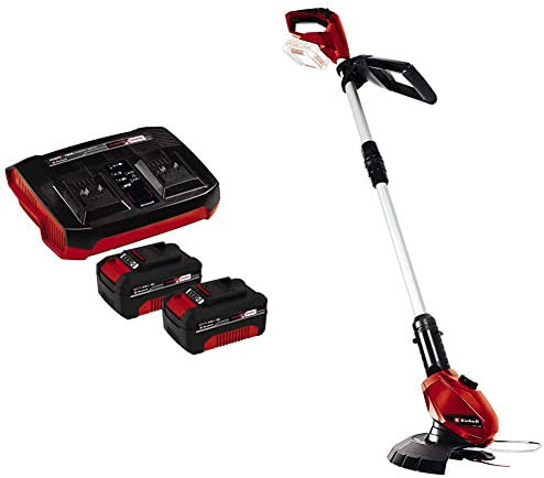 Einhell 4512112 Original 18V 2x 4.0Ah Starter Kit & GC-CT 18 Li Power X-Change 18V Cordless Strimmer | Battery Powered Garden Grass And Weed Cutter/Edger, Includes 20 x Blades Red/Black