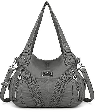 AngelKiss Handtasche Damen Schultertasche Multifunktionale Umhängetaschen Wasserdicht PU Veganes Leder mit Reißver Schlusstaschen