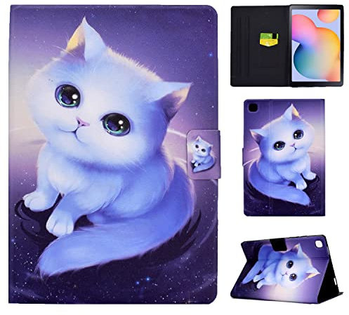Vaitasy Hülle Samsung Galaxy Tab A 10.1 Zoll 2019 (SM-T510/ SM-T515), Kartensteckplatz Hülle mit Standfunktion Schutzhülle für Galaxy Tab A 10.1 2019 - Weiße Katze