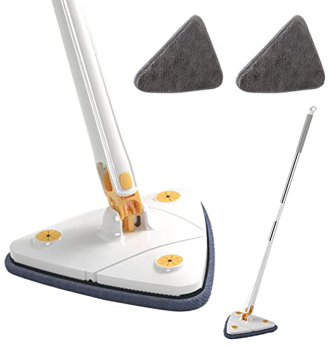 Dreieck Reinigungsmopp mit Teleskopgriff Automatischer Quetsch Mopp Wischmopp für Bodenwischer Mops,360 Grad Drehbarer Verstellbarer Glasreinigungsmopp Staubwischer Bodenreinigungs Werkzeug