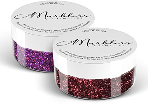 MARBLERS Cosmetic Grade Fine Glitter Duo [Sangria & Holo Magenta] 0.36oz (10g) | Non-Toxic | Vegan | Cruelty-Free | Eyeshadow, Nail Polish, Nail Art | Festival, Rave & Party Makeup | Body & Face