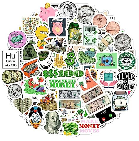 BulbaCraft 100 Stück Geldaufkleber für Planer, Sammelalben, Wasserflaschen – Geld-Symbol-Aufkleber, Geldaufkleber für Erwachsene und Kinder, Liebesgeld-Party-Dekorationen, Geld-Motto-Partygeschenke