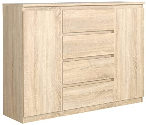 meble masztalerz Kommode Eiche-Sonoma Matt mit 4 Schubladen und 2 Türen - 138,6 x 101,5 x 39 cm - Sideboard Wohnzimmer, Schlafzimmer - Schubladenschrank - Komodenschrank