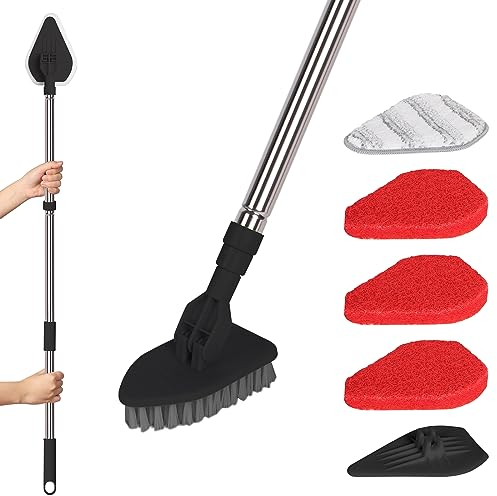 NiCoLa Shower cleaning brush, 3-in-1 Extendable Bathroom Cleaning Brush, Rotates 180° Floor Scrubbing Brush for Shower, Floor and Bathroom (Black)